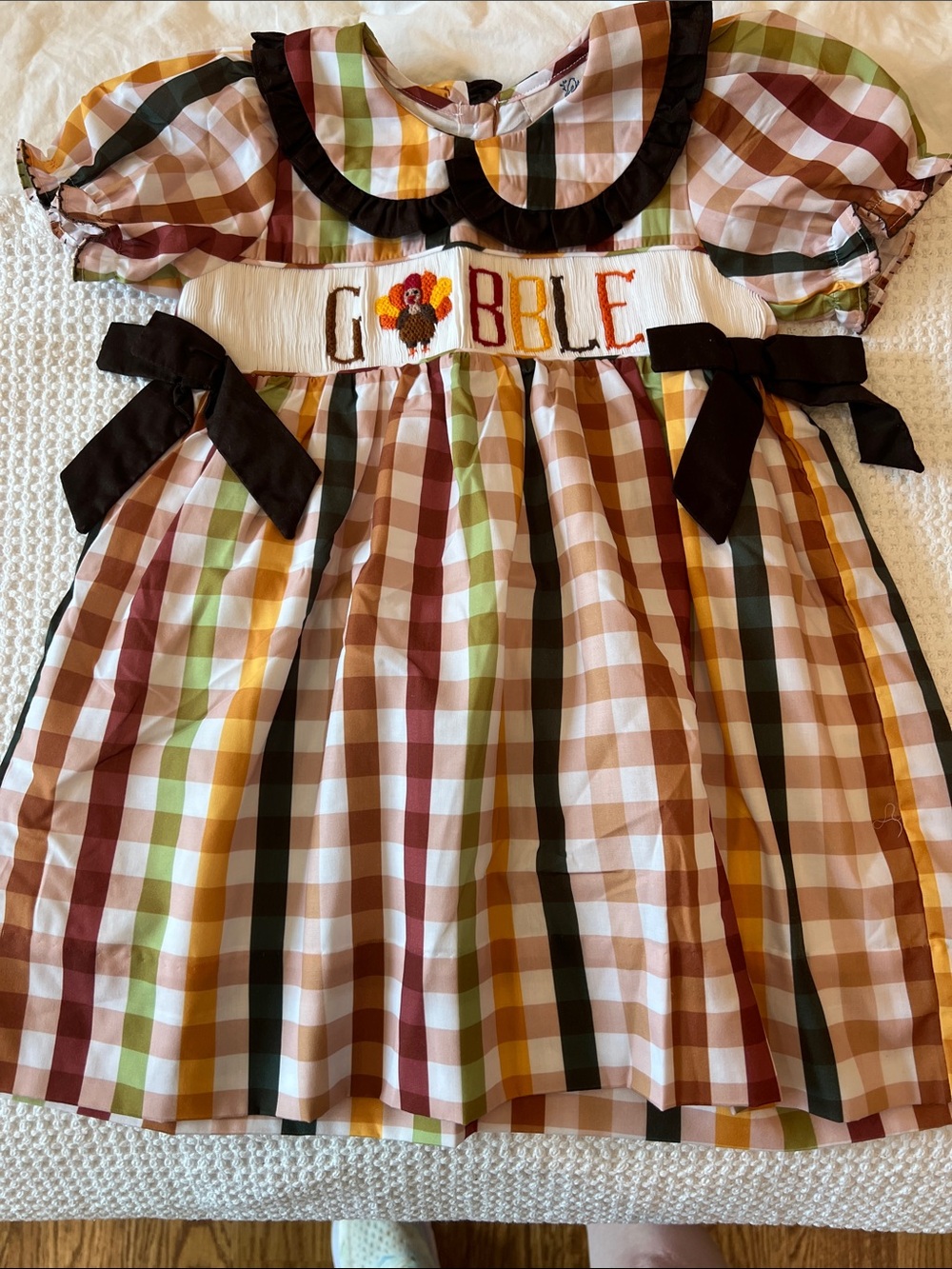 Girls Plaid Thanksgiving Dress with Brown Bows